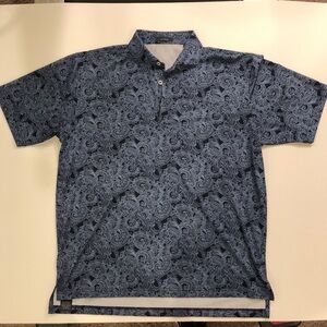 Turtleson Blue Paisley Large Performance Polo. EUC. Polyester/Spandex